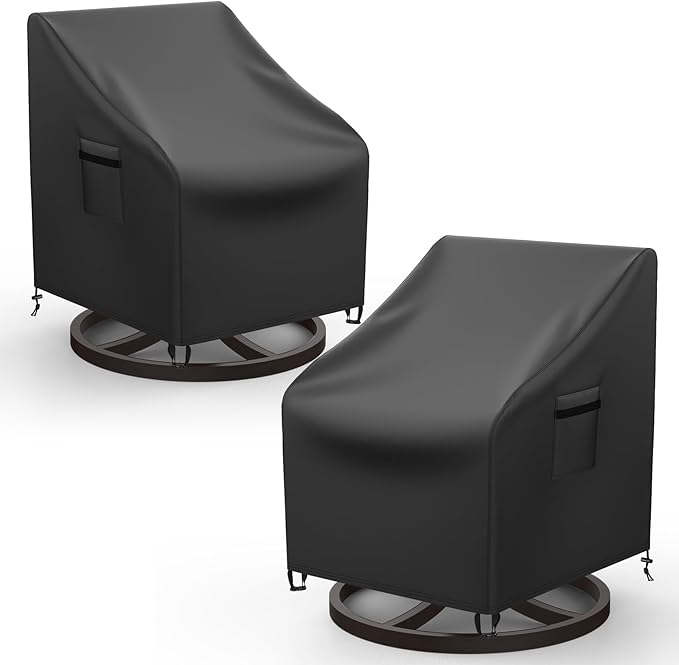 Mrrihand Outdoor Swivel Lounge Chair Cover Waterproof, 2 Pack Heavy Duty Patio Rocking Chair Covers for Outdoor Furniture, 33" W×37" D×38.5" H, Black