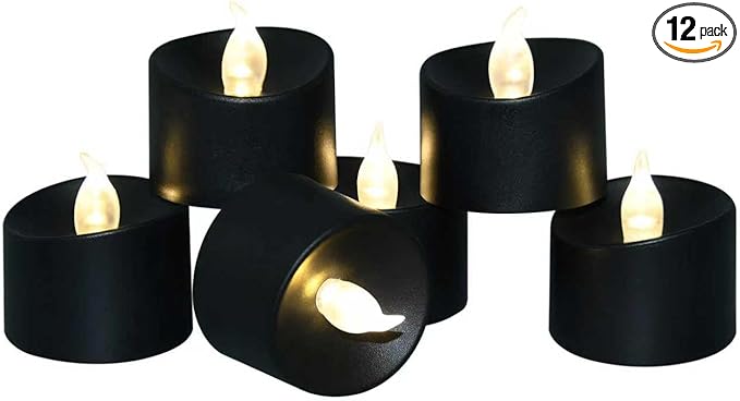 12 Pack LED Tea Lights, Last 100H+, Warm White Flickering Light(Black Base)
