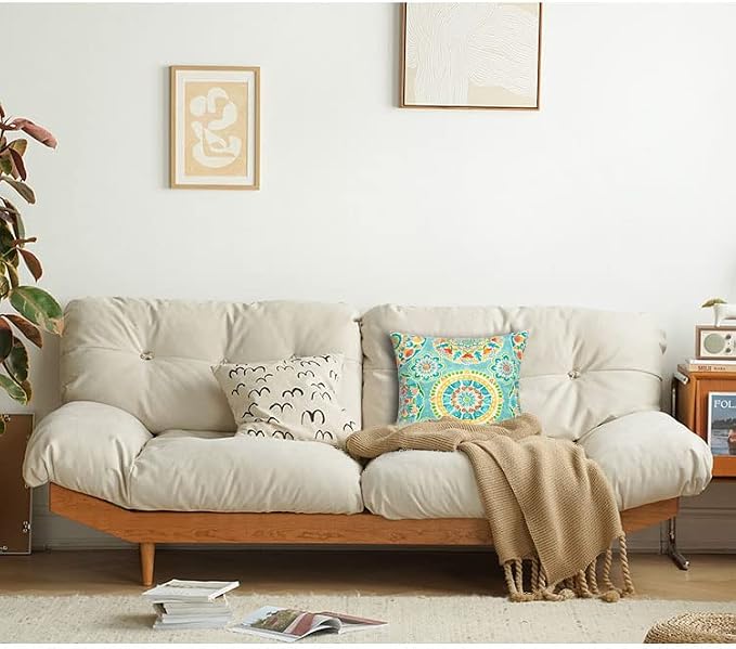 FUNHOME Outdoor Throw Pillows with Insert 18x18 Inch Pack of 2-Cyan Circle | Decorative Throw Pillows with Inserts, Water-Repellent, Square Pillows for Bed, Couch, Sofa and Patio Furniture