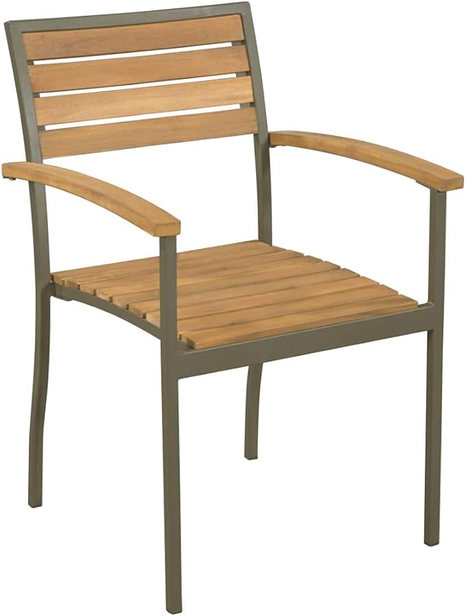 9-Piece Outdoor Dining Set, Rectangular Solid Acacia Wood Patio Table and 8 Stacking Chairs, Industrial Frame Backyard Garden Furniture Set, Natural Wood and Grey