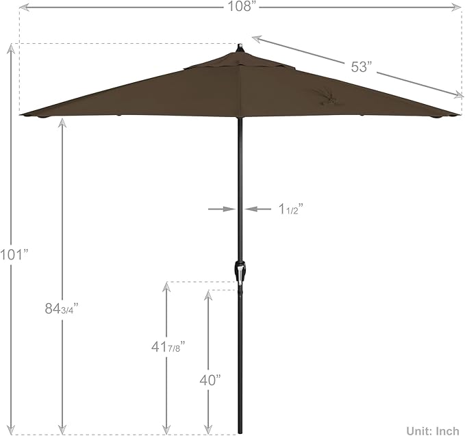 California Umbrella 12-Year Protection 9' Rd Aluminum Patio Umbrella, Crank Lift, Auto Tilt, Black Finish, Sunbrella Cocoa