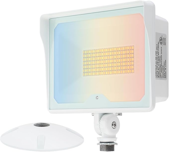 kadision 55W White LED Flood Light with Dusk-to-Dawn Photocell, 3000K/4000K/5000K Selectable, 120V 6600lm IP65 Waterproof Knuckle Mount Outdoor Security Lights, ETL Listed 1-Pack