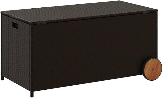Gecheer Patio Rattan Deck Box Garden Storage Box with Wheels Brown 50.2 Gal Poly Rattan