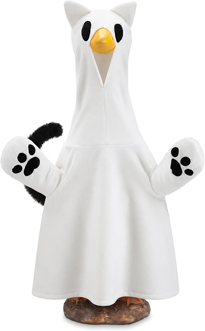 Halloween Goose Outfit Porch Cat Ghost Goose Clothes Yard Silly Lawn Duck Shirt for Autumn Halloween Party Cement Plastic Duck 23'' Porch Style