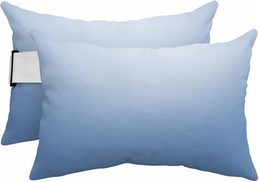 Light Blue Ombre Outdoor Lumbar Pillows 11x16 Set of 2, Modern Rustic Aqua Gradient Waterproof Throw Pillow Covers with Insert, Decorative Pillowcase Cushion for Couch Sofa Bed
