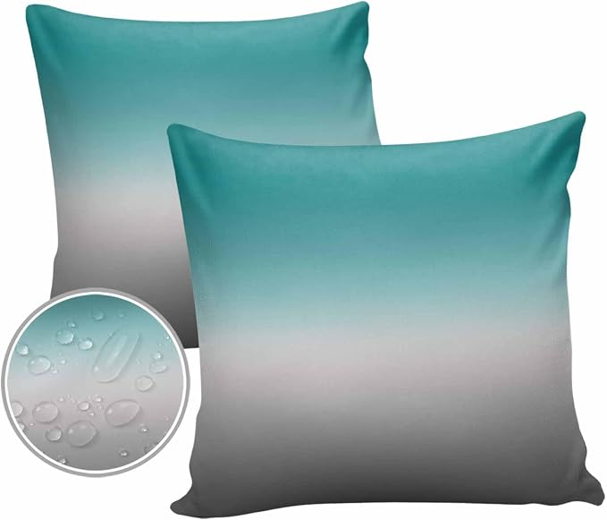 Outdoor Waterproof Throw Pillow Covers Set of 2 Green and Grey Ombre Pillowcases 24x24 Inches Teal Gradient Color Patio Decorative Pillows Cushion Case Patio Pillows for Couch Bed Chair Garden