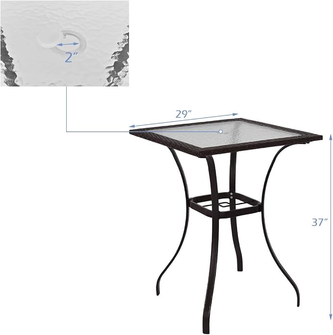 S AFSTAR 5 Pieces Patio Dining Set, 4 Folding Chairs with Table, Portable Wicker Chairs Furniture Set for Outdoor Garden Backyard (4 Chairs w/ 37''H Tall Square Table)