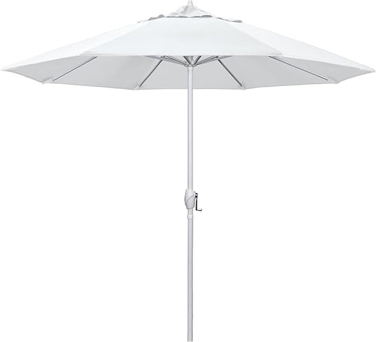 California Umbrella 12-Year Protection 9' Rd Aluminum Patio Umbrella, Crank Lift, Auto Tilt, White Finish, Sunbrella Natural