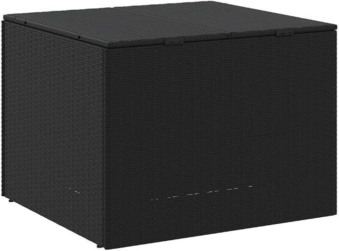 Modern Outdoor Garden Storage Box, 291 Liter Black Poly Rattan Medium Storage with Powder-Coated Steel Frame for Cushions and Tools