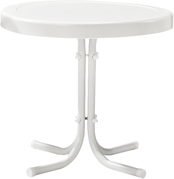 Crosley Furniture Griffith 3-Piece Outdoor Chair and Side Table Set, Retro Metal Bistro Patio Sets for Porch, White