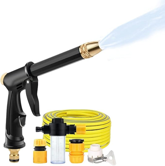 Sakerplus Multifunctional Car Wash Tool, 360° Adjustable Nozzle, High Pressure Water Hose Nozzle withTrigger Lock for Car Washing Patio Irrigation (H2 Long Spray Gun + 3 Connectors + 16.5FT(5m) Hose)