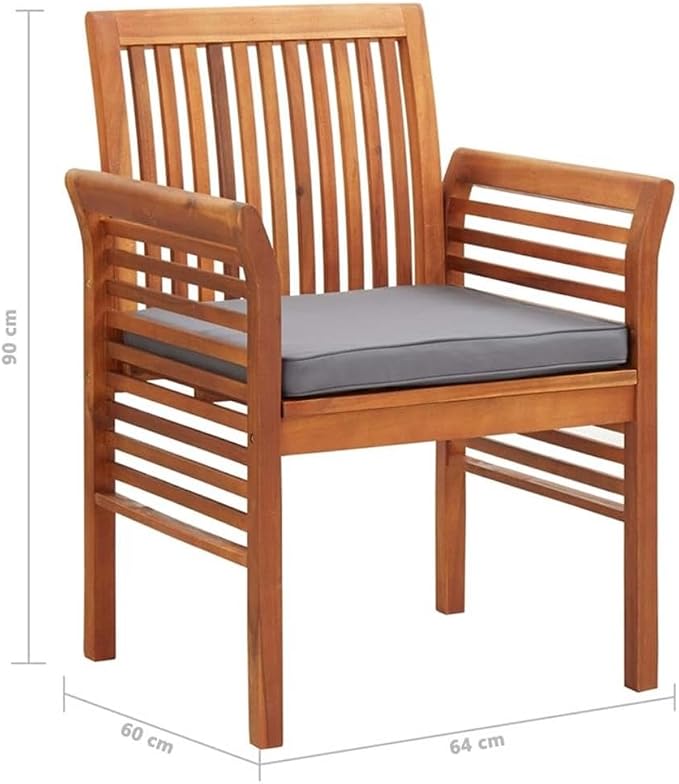 BOWERY HILL 5-Piece Acacia Wood Outdoor Dining Set, Brown Frame, Dark Gray Cushions, Weather-Resistant, Stackable Chairs, Oiled Finish, Patio, Garden or Terrace Furniture for Family Meals