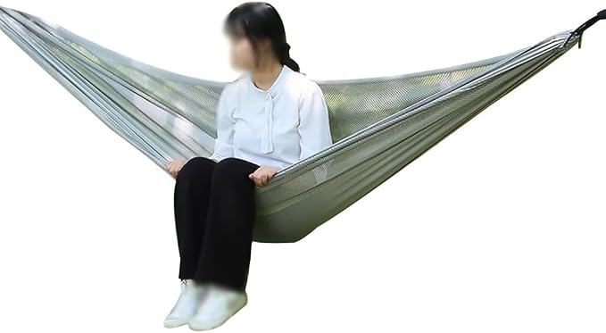 Summer Breathable Ice Silk Hammock, Outdoor Portable Double Hanging Bed, Park Leisure Swing with Straps, Load Bearing 300kg/661.4lbs(Grey)