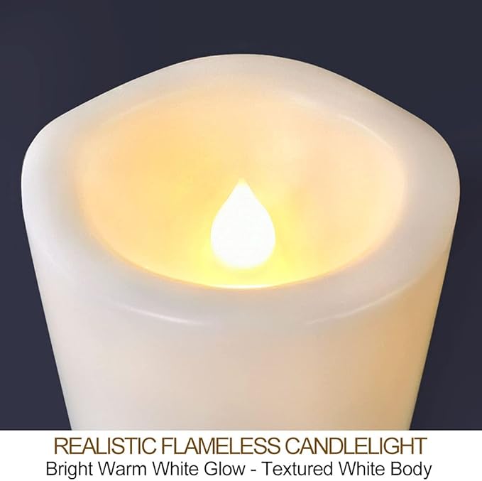 Pack of 2 White LED Candles Outdoor 3x8 - Unscented IP65 Waterproof Battery Powered Flameless Pillar With Remote and Timer - Flickering