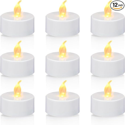 KOABY 12/24/50 Pack LED Tea Lights with 6H Timer, Auto On Daily, Flickering Warm Yellow Lights