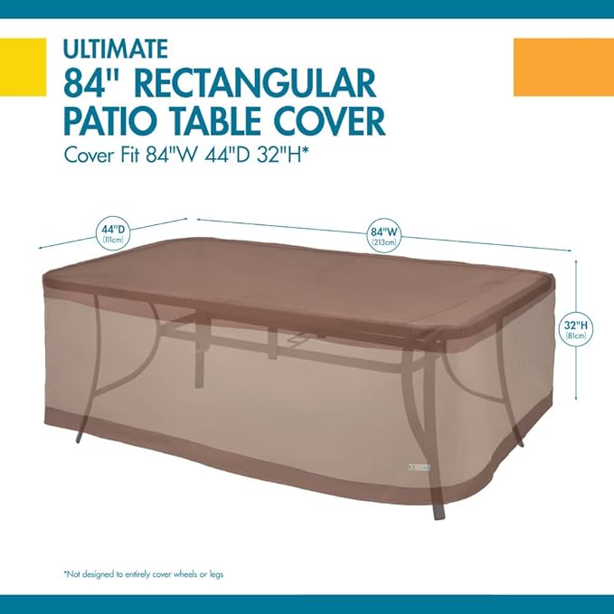 DUCKCOVERS® Ultimate Waterproof 84 Inch Rectangular Patio Table Cover, Outdoor Table Cover