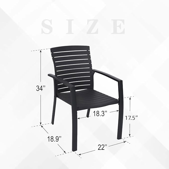 Anmutig Outdoor Dining Set for 6, 54" Round Table & 6 Aluminum Frame Chairs | Stackable Chairs, Resin Slat Seating, Powder-Coated Steel Table, Umbrella Hole, Easy Assembly, Patio, Garden, Backyard