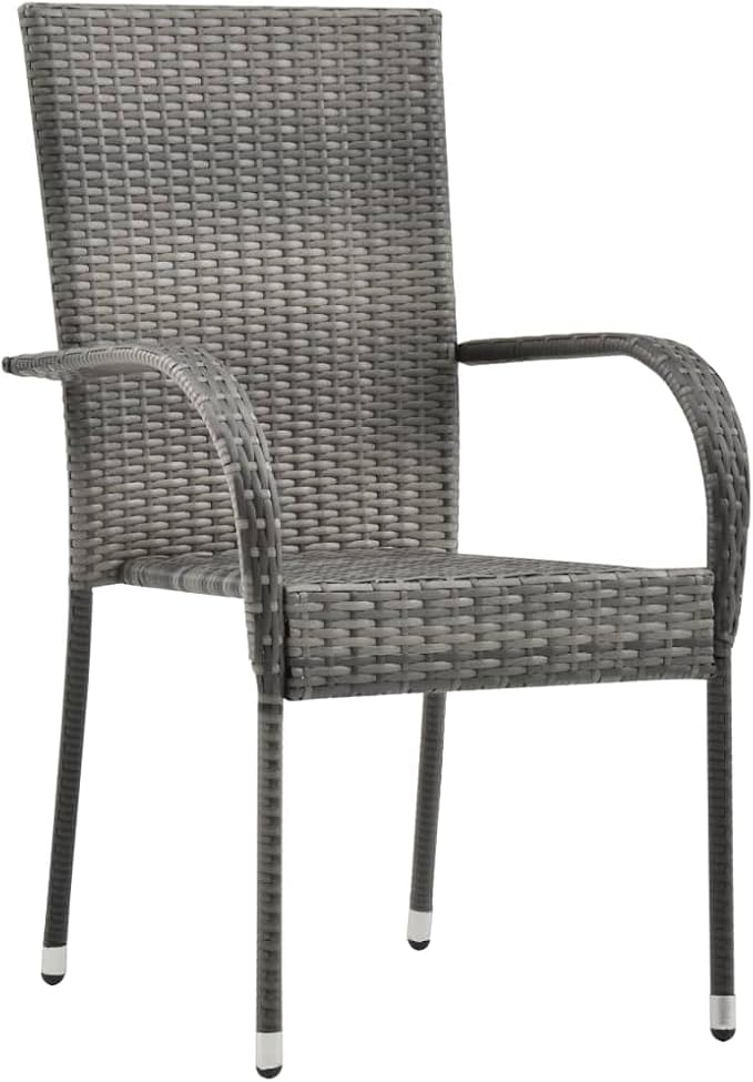 7 Piece Patio Dining Set Gray and Black Outdoor Rattan Table and 6 Chairs with Glass Top for Garden Yard Porch