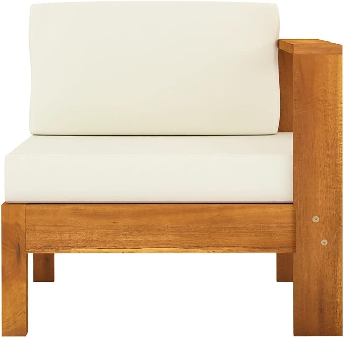 6 Piece Patio Lounge Set with Cream White Cushions,Outdoor Couch,Patio Bar Set,Modern Outdoor Furniture,Dining Bench with Back,Bistro Set,for Patio Deck Garden,Backyard & Lawn,Acacia Wood