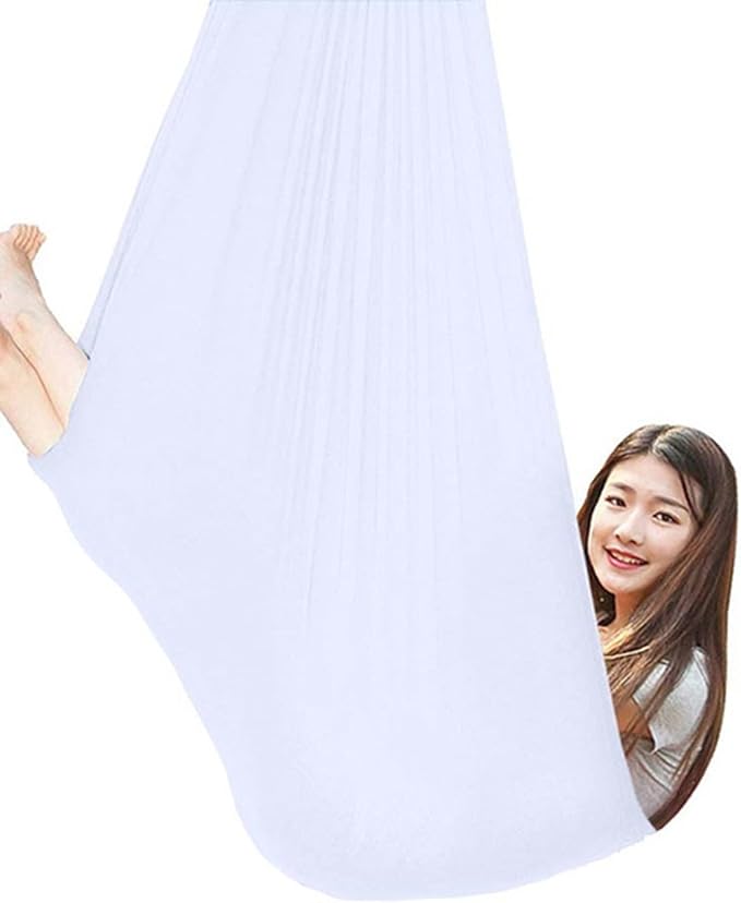 360° Rotating Elastic Aerial Yoga Hammock Outdoor Indoor Swings Aerial Yoga Sensory Therapy Cuddle Swing Soft Elastic Parcel Steady Seat Swing (Color : White, Size : 100x280cm)