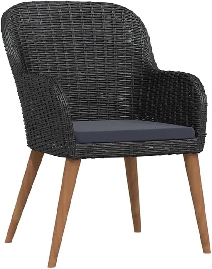 BOWERY HILL 3-Piece Garden Patio Dining Set, Black/Dark Gray Finish, Weather-Resistant Materials with Cushioned Seats, Contemporary Style Outdoor Furniture for Balcony, Terrace, or Garden Use