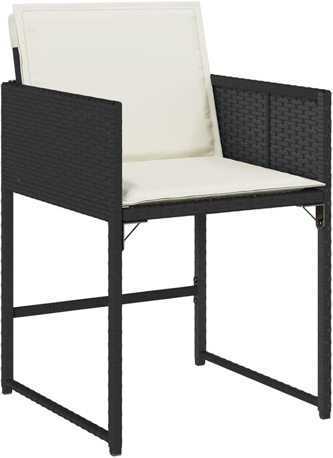 11 Piece Patio Dining Set with Cushions Black Poly Rattan Outdoor Table and Chairs for Garden Backyard Lawn Entertaining UV Protected Foldable Compact Storage Max Load 242. 5 lb per Seat Acacia Wood