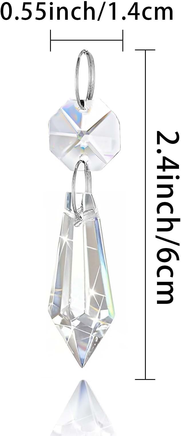 Premium Clear Crystal Glass Drops 2.4" -Multi Purpose Bluk Crystal Beads Hanging Prisms for Holiday Party/Home/Window Decoration/Chandelier Replacement Parts (M-100pcs)