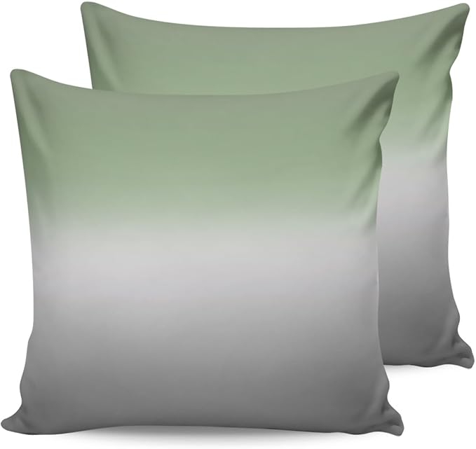 Outdoor Waterproof Throw Pillow Covers Set of 2 Sage Green Pillowcases 16x16 Inches Ombre Green Grey Patio Decorative Pillows Cushion Case Patio Pillows for Couch Bed Chair Garden