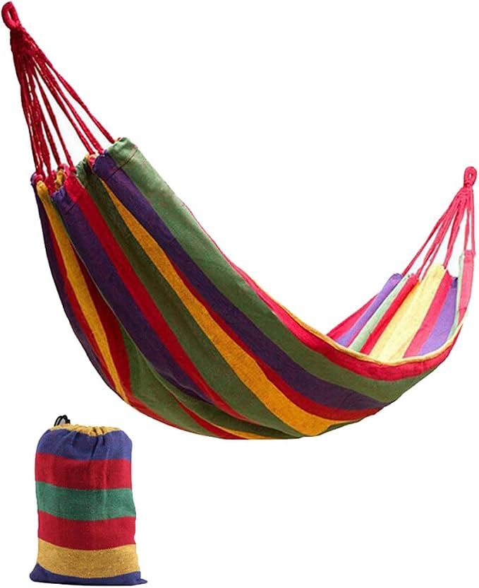 Kichvoe Double Thickened Canvas Hammock Swing for Outdoor Camping, 280x150cm Red Hanging Sleeping Bed with Two Rope Straps and Carry Bag, Suitable for Garden and Patio Relaxation