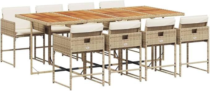 9 pcs Set Patio Dining Set & Garden Dining Set Beige PE Rattan Outdoor Patio Furniture Set Balcony Furniture for Front Porch Lawn Backyard 86.6 x 41.7 x 28.7 in