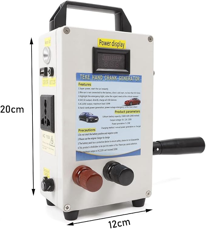 Hand Crank Generator, Portable Foldable Emergency Power Bank, 150w 7.9 * 4.7 * 2.4In Aluminum Alloy Inverter Generator, Camping Power Station for Mobile Phone Laptop Car etc