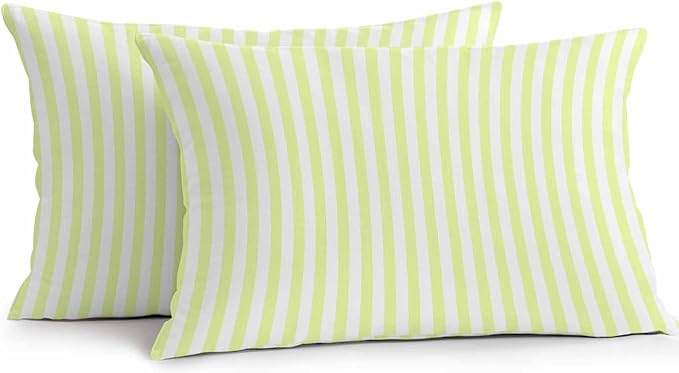 Lumbar Pillow Covers 20x12 Inch Set of 2, Yellow White Stripe Waterproof Outdoor Cushion Covers, Modern Minimalist Geometric Striped Decorative Pillowcases for Couch, Sofa, Bed, Garden, Patio