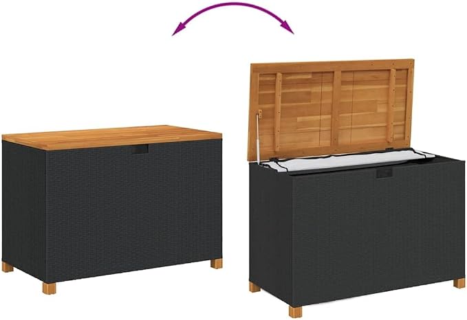 Outdoor Storage Box, Deck Box with Water-resistant Bag, Patio Storage Container for Cushions, Blankets, Gardening Tools, Weather-proof Poly Rattan, Black, 43.3 x 21.7 x 24.8 Inches