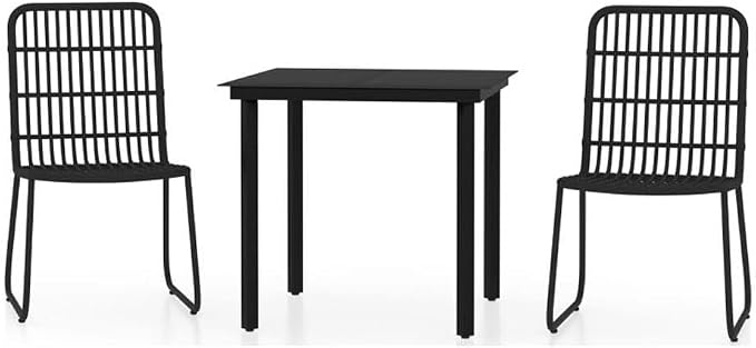 BOWERY HILL 3-Piece Powder-Coated Steel Patio Dining Set, Black Finish, Includes Table and 2 Chairs, Weather-Resistant Outdoor Furniture for Garden, Balcony, or Terrace Use