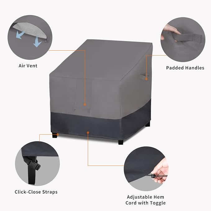 Easy-Going Outdoor Chair Cover Waterproof, Heavy Duty Patio Chair Cover, Windproof Outdoor Furniture Cover with Air Vent (1 Pack-35Wx38Dx31H inch, Gray/Dark Gray)