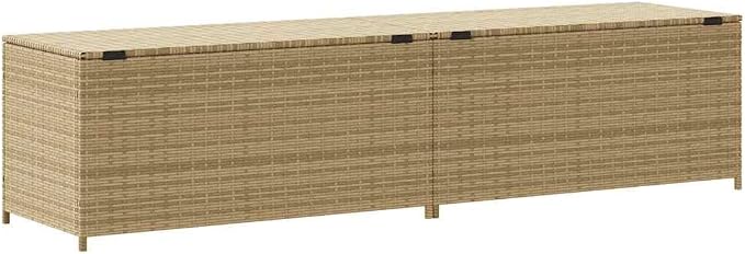 Large Garden Storage Box with PE Rattan and Powder-Coated Steel, Mix Beige, Spacious for Cushions and Tools, with Gas Spring