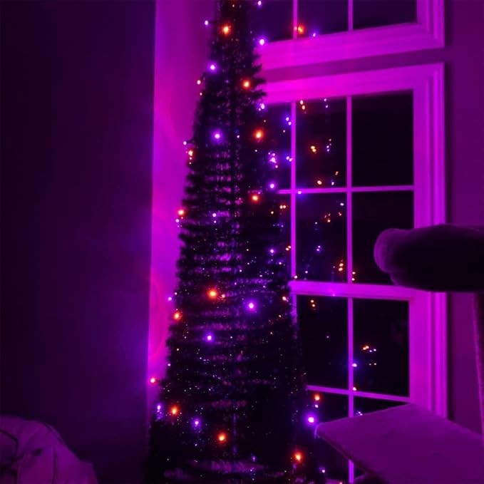 TW SHINE Purple and Orange Halloween Lights, 2 Pack 20FT 100 Count Incandescent Mini String Lights, Waterproof Halloween Decorations for Outdoor Indoor Patio Home Party Garden Yard Decor