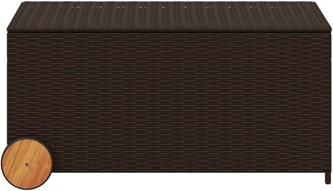 Wicker Outdoor Deck Box with Wheels, 50.2 Gal Outdoor Storage Box with Lid, PE Rattan Storage Container for Pillows, Cushions, Gardening Tools, 42.1"x21.7"x19.7"/20.9" Brown