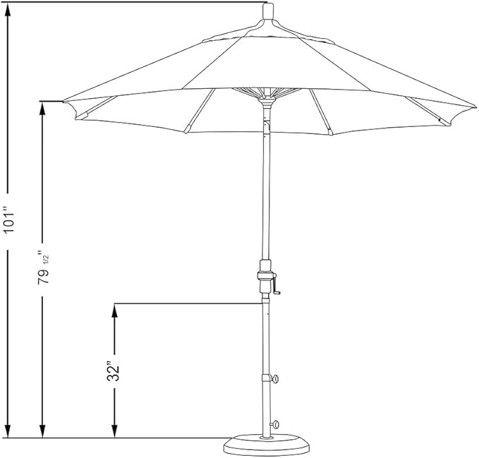 California Umbrella 9' Round Aluminum Pole Fiberglass Rib Patio Umbrella, Crank Lift, Collar Tilt, White Finish, Lemon Olefin