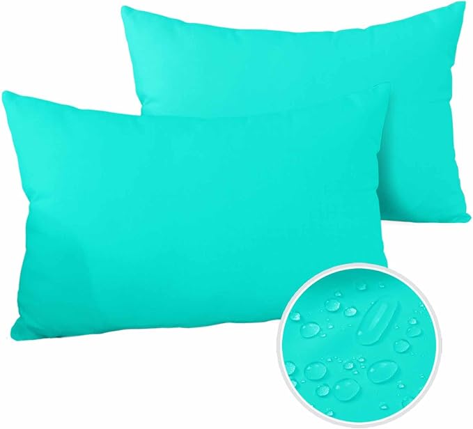 Outdoor Waterproof Throw Pillow Covers Set of 2 Teal Green Pattern Lumbar Pillowcases 20x12 Inches Pure Colour Patio Decorative Pillows Cushion Case Patio Pillows for Couch Bed Chair Garden