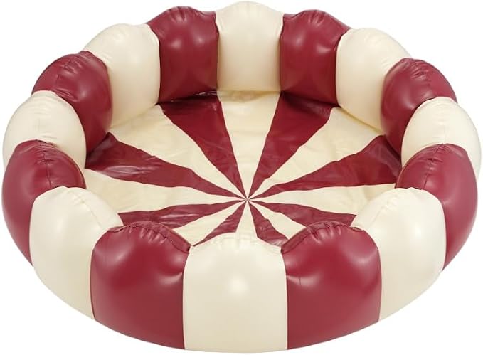 Petites Pommes Striped Wading Pool for Toddlers & Kids - Handprinted Classic Foldable Toddler Pool - Durable, BPA-Free PVC Kiddie Pools with Repair Patch & Storage Bag, Dark Red, 37 x 9 Inch