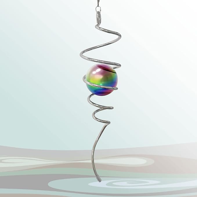 Aoedelyart Multi Color Wind Spinner Tail Gazing Ball Spiral Decorative Wind Spinners Sun Catcher Visual Illusion Wind Spinner Stabilizer Indoor Outdoor Garden Decoration,Garden Gift-13in Height