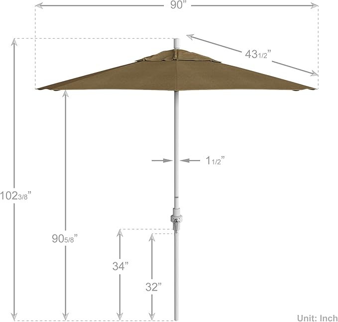California Umbrella 7.5' Rd. Aluminum Patio Umbrella, Crank Lift, Collar Tilt, White