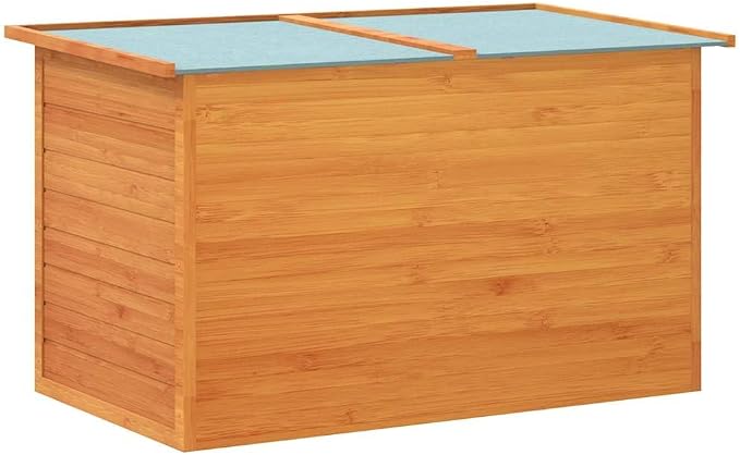 50-Inch Wooden Outdoor Storage Box, Brown Fir Wood Deck Box for Garden Patio Furniture, Large Rectangular Storage Chest for Cushions Pillows and Gardening Tools