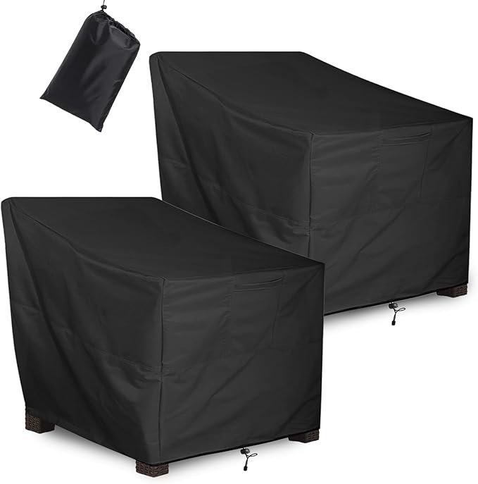 ALSTER Outdoor Chair Covers 2 Pack, Patio Chair Covers(33" L x 34" W x 31" H), Durable and Waterproof Black Furniture Covers for Lounge Deep Seat, Rain Snow Dust Wind-Proof