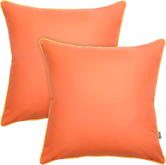 Set of 2 Leather Waterproof Pillow Covers Fade and UV Resistant Silicone Leather Square Cushion Cases Durability Pillowcases for Garden Patio Porch Couch, Orange, 24x24 Inch