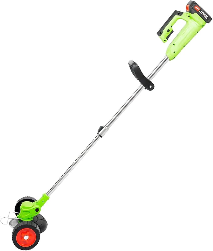 Cordless Grass Trimmer, 650W Electric Weed Wacker with 2 Batteries & Charger, 24V Battery Powered Lawn Mower with U-Shaped Handle, Auxiliary Wheels, Adjustable Telescopic Pole and 90° Flip Head