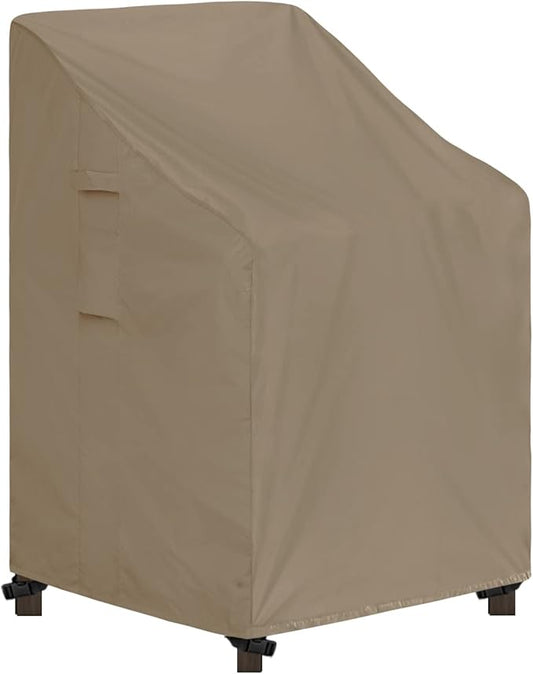 Easy-Going Stackable Patio Chair Cover UV Resistant Outdoor Chair Cover Waterproof Lawn Patio Furniture Covers Fits for 4-6 Stackable Dining Chairs (1 Pack-28Wx36Dx47H inch, Camel)