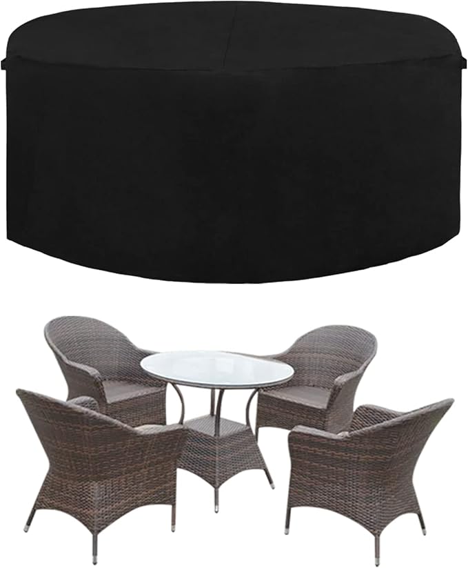 Easy-Going 600D Heavy Duty Round Patio Furniture Cover, Outdoor Table and Chair Set Cover, Waterproof Outdoor Sectional Furniture Set Cover (72" DIAx 28" H, Black)