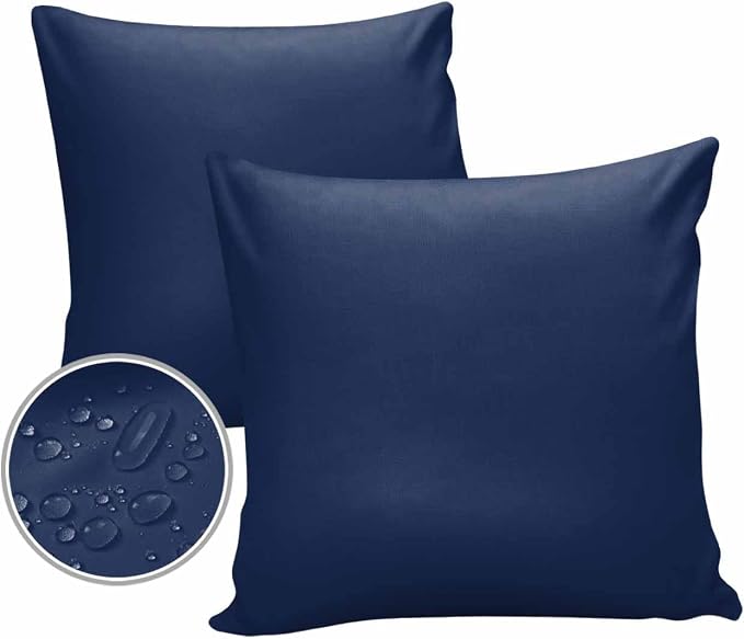 Outdoor Waterproof Throw Pillow Covers 24x24in, Navy Blue Cushions for Garden Patio Furniture Chairs Set of 2, Nautical Home Decor Couch Sofa Polyester Pillow Cases